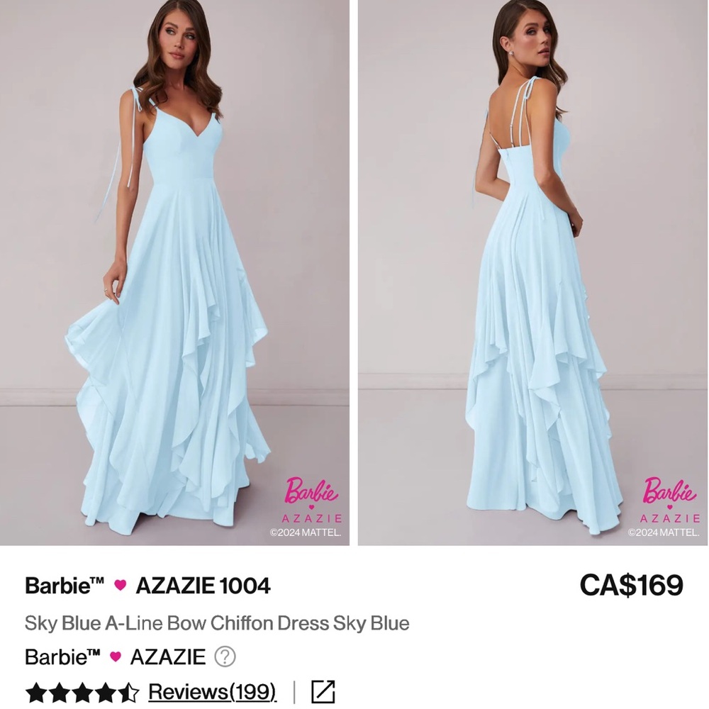Azazie Barbie Sky Blue Maxi Dress with Bow Accents